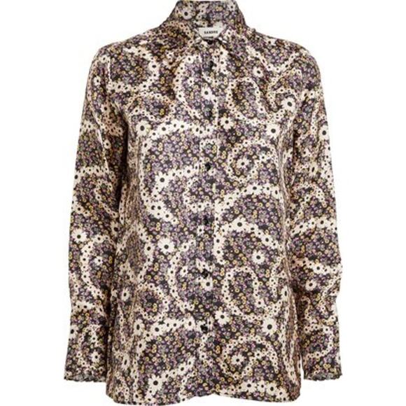 Sandro 100% Silk Multi Color Paisley Print Button Up Blouse Size M/L - Picture 4 of 8